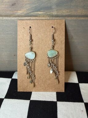 Silver Tone Amazonite Dangle Earrings